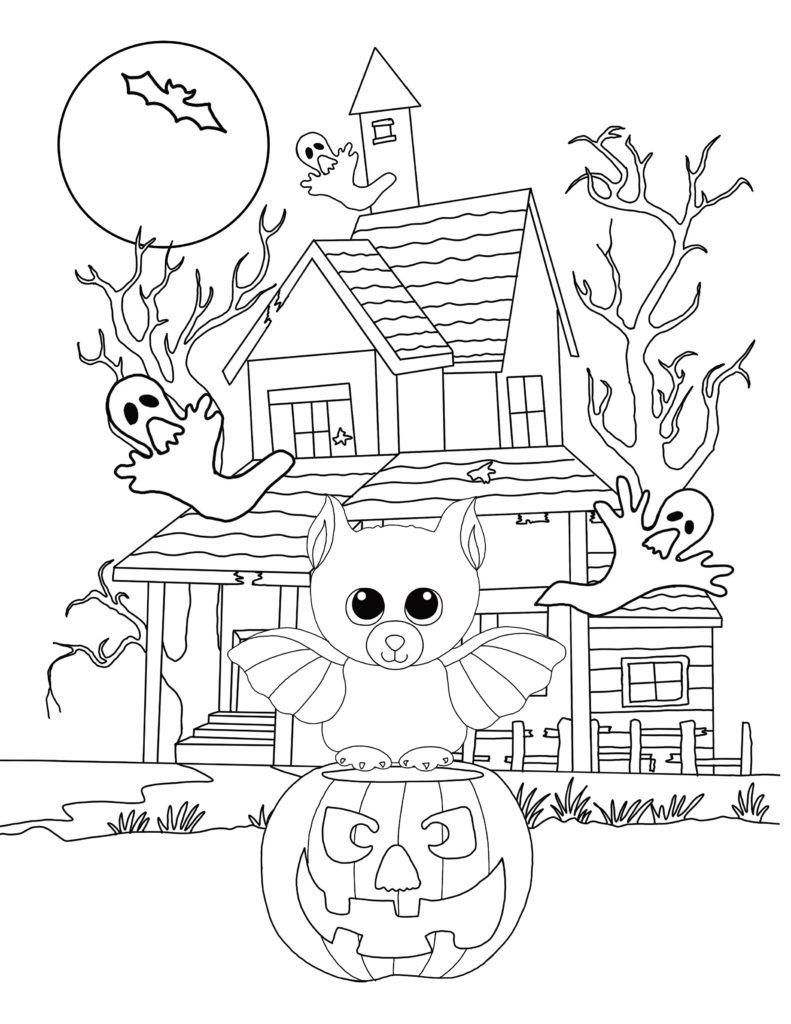 Halloween Coloring Page with Beanie Boo Bat