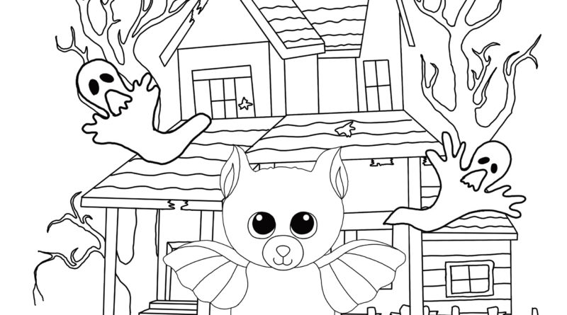 Halloween Coloring Page with Beanie Boo Bat